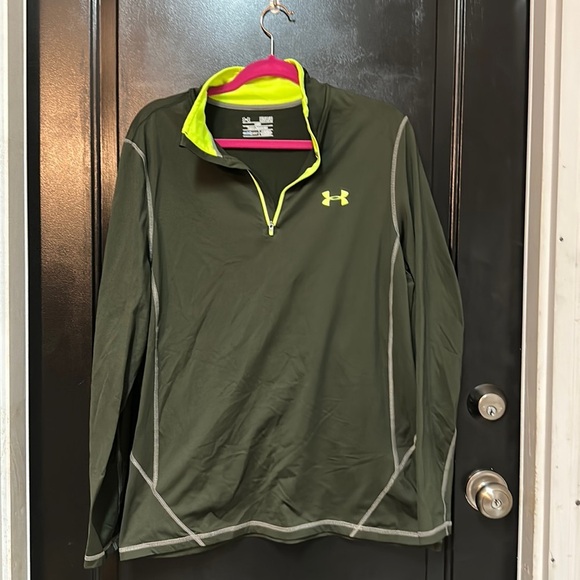 UNDER ARMOUR Men's ColdGear® Evo 1/4 Zip Top Green/Neon Yellow - Picture 1 of 7
